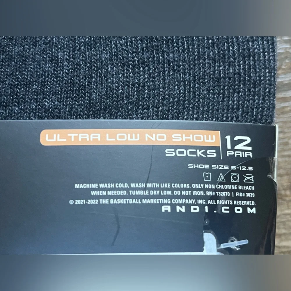 12 pk AND1 Men's Ultra Low No Show Socks - Black and Gray. NWT. Shoe size 6-12.5